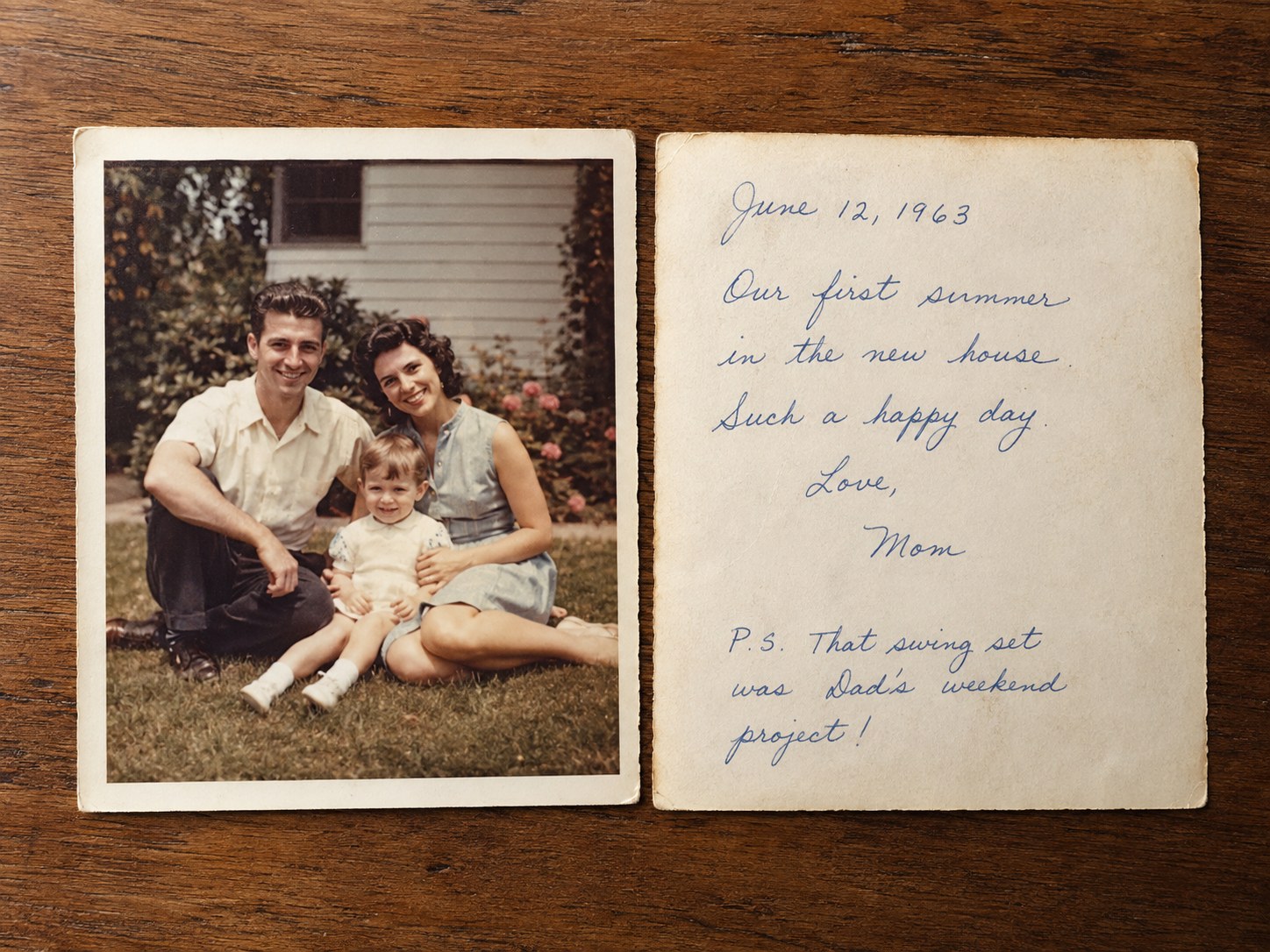 The front and handwritten back of a vintage family photograph shown side by side